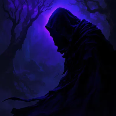 Mysterious wizard in a shadowy cloak