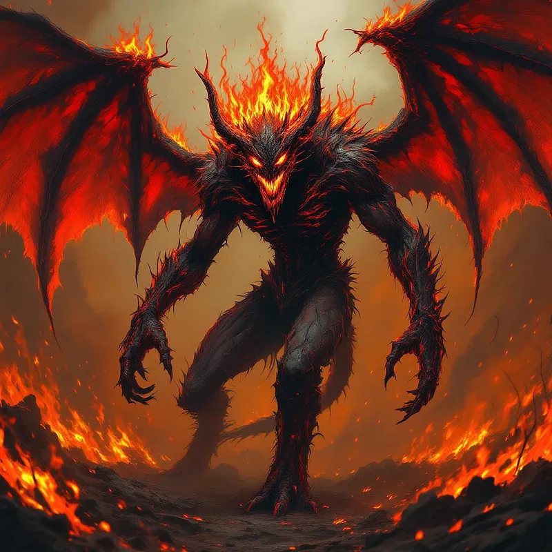 a demonic creature with fiery eyes