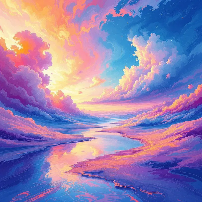 Vivid abstract landscape with AI