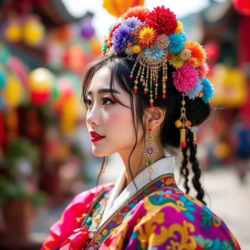 Cultural Korean portrait with vibrant colors