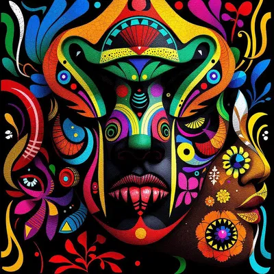 Vibrant and colorful tribal face paint