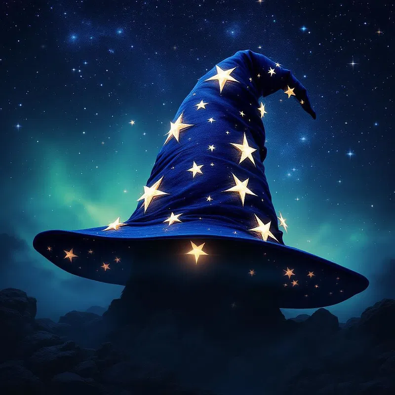 Wizard hat with 'Postcrest' written in stars