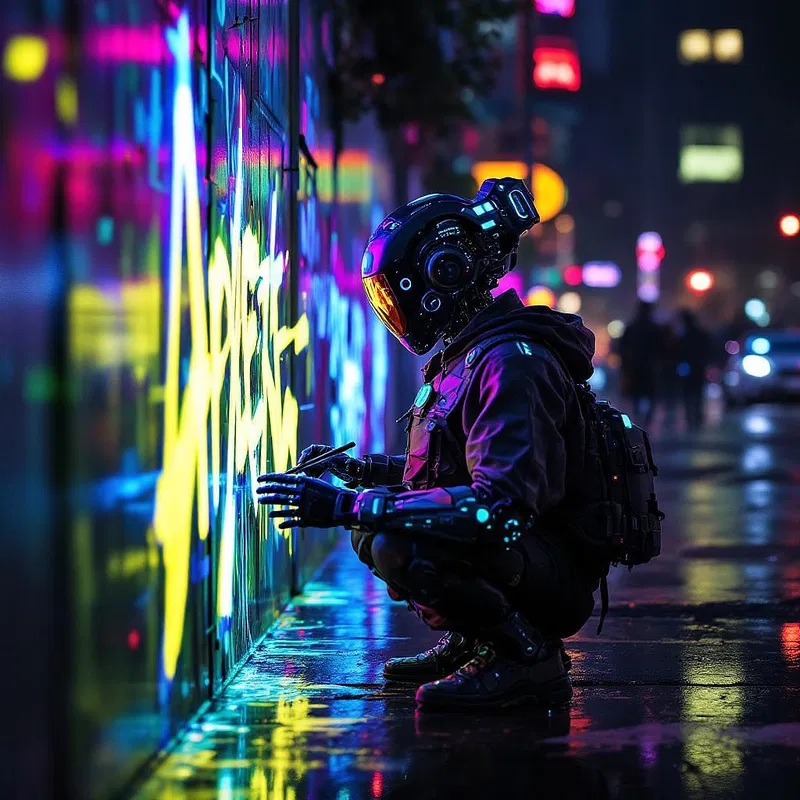 Cyberpunk AI street artist