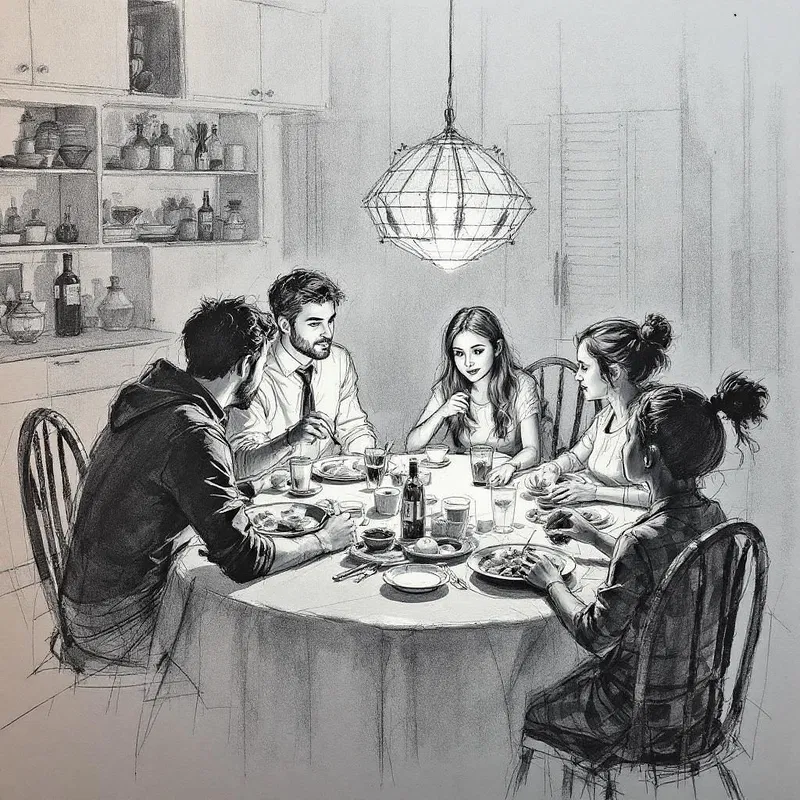 Realistic family dinner storyboard sketch