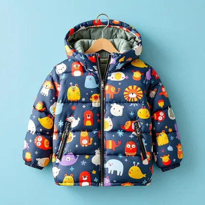 Child's puffer jacket with playful patterns