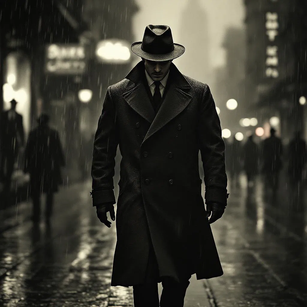 Mobster with a trench coat in the rain