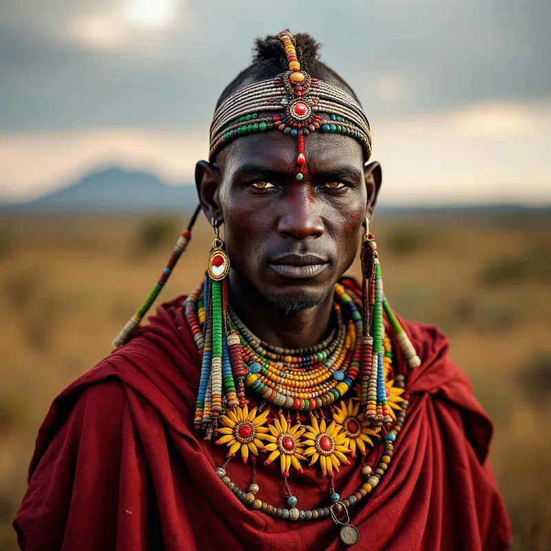 AI-generated image of a Masai warrior attire