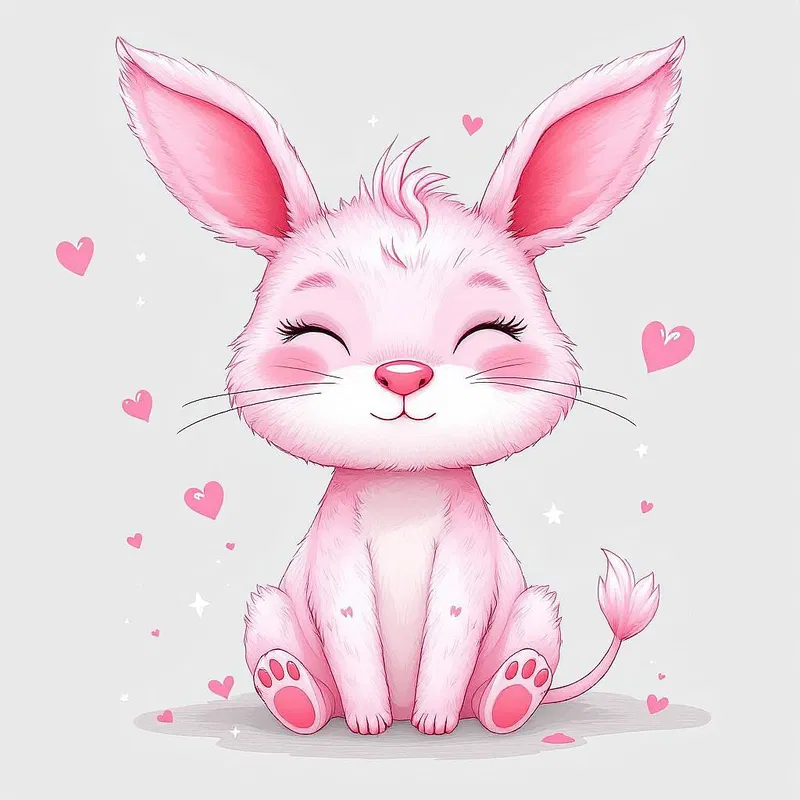 Whimsical pink fever animal illustration.