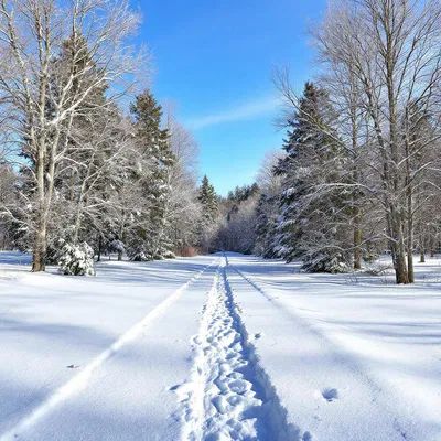 A snowy landscape with a clear sky