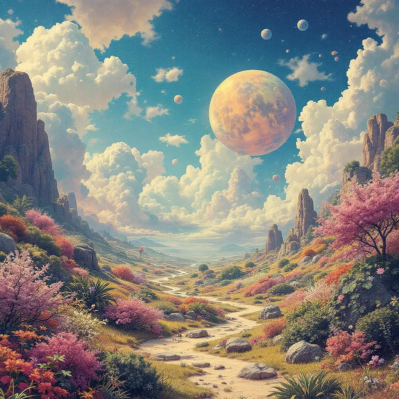 AI album cover with dreamlike landscape