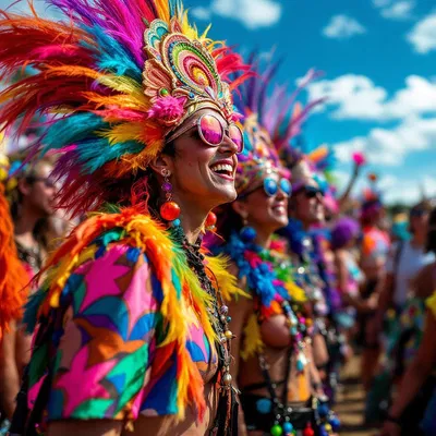 Festival goers with colorful outfits