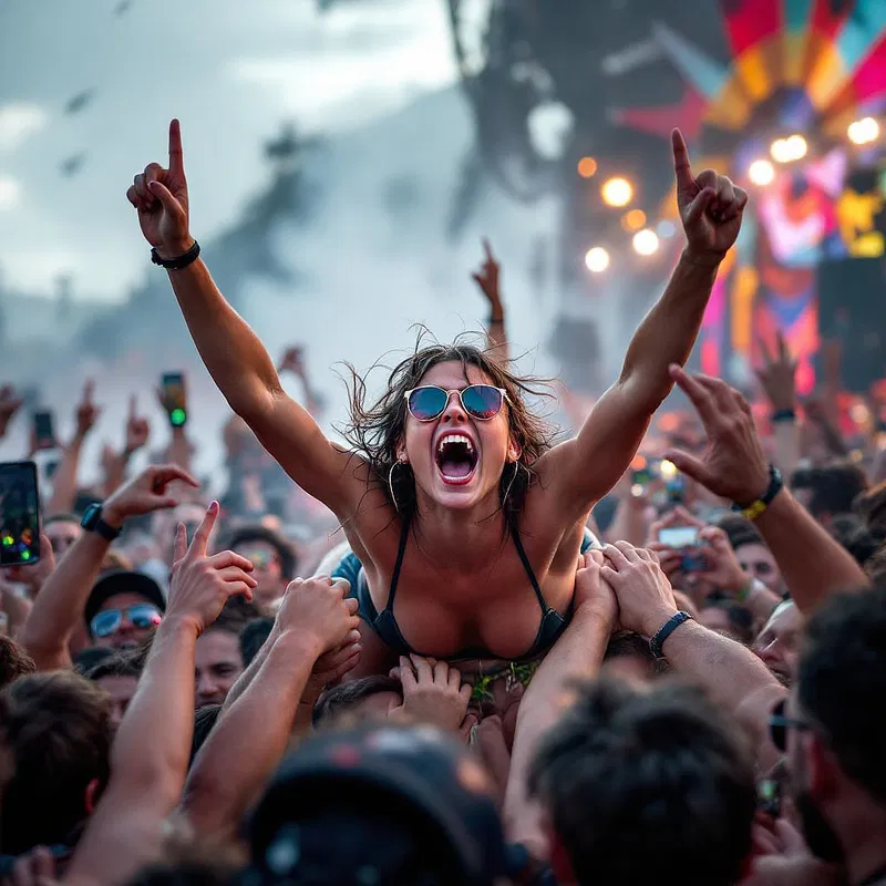 Crowd surfing at a music festival