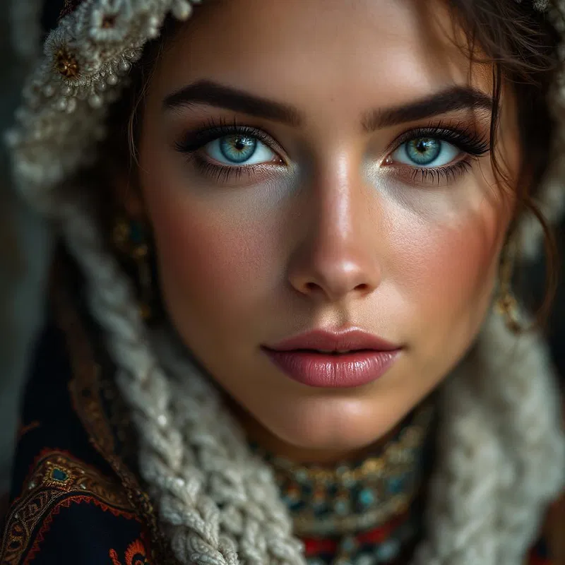 Elegant portrait of a Scandinavian woman in traditional jewelry