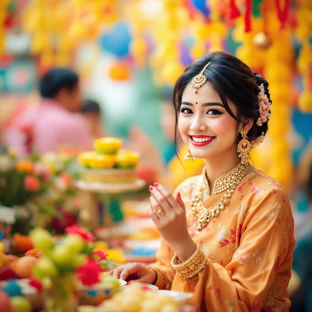 Cultural representation of an Asian woman in celebration