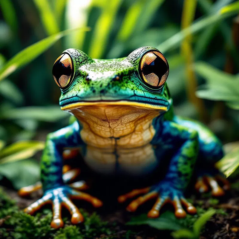 AI-enhanced portrait of an exotic frog