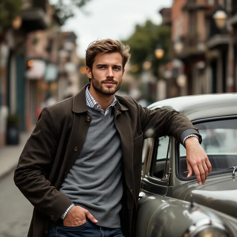 Classic AI portrait of a man with a vintage car