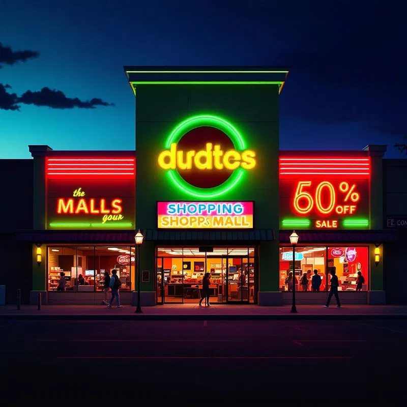 Retro shopping mall exterior