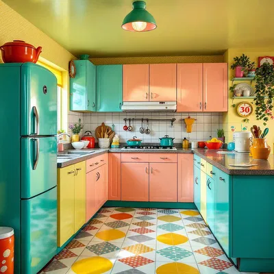 Retro style kitchen with bright colors