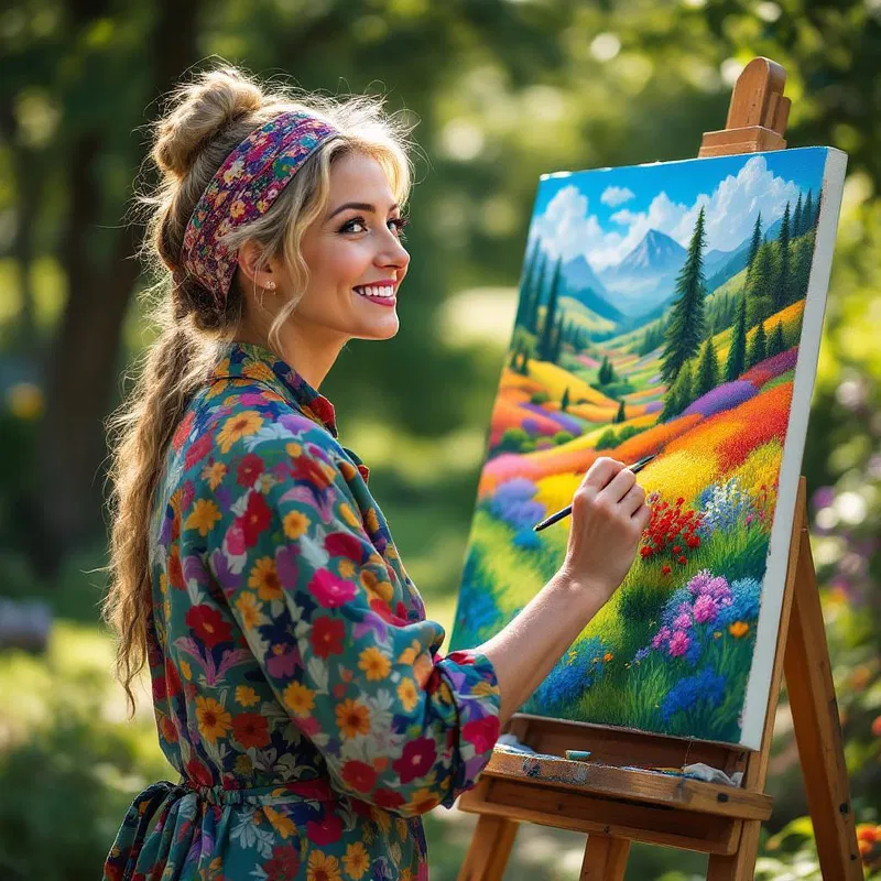 Tradwife painting a landscape