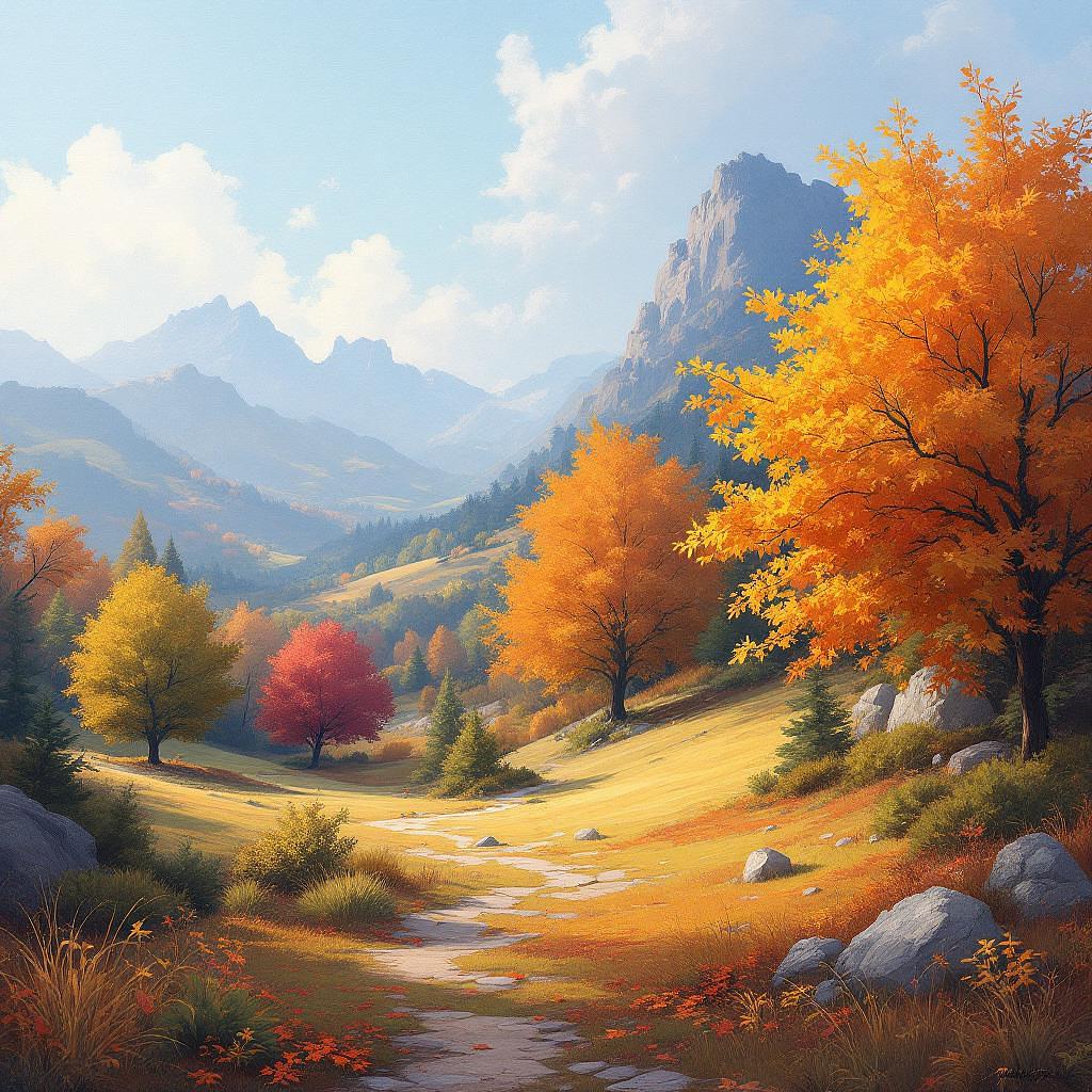 AI-crafted autumn landscape painting