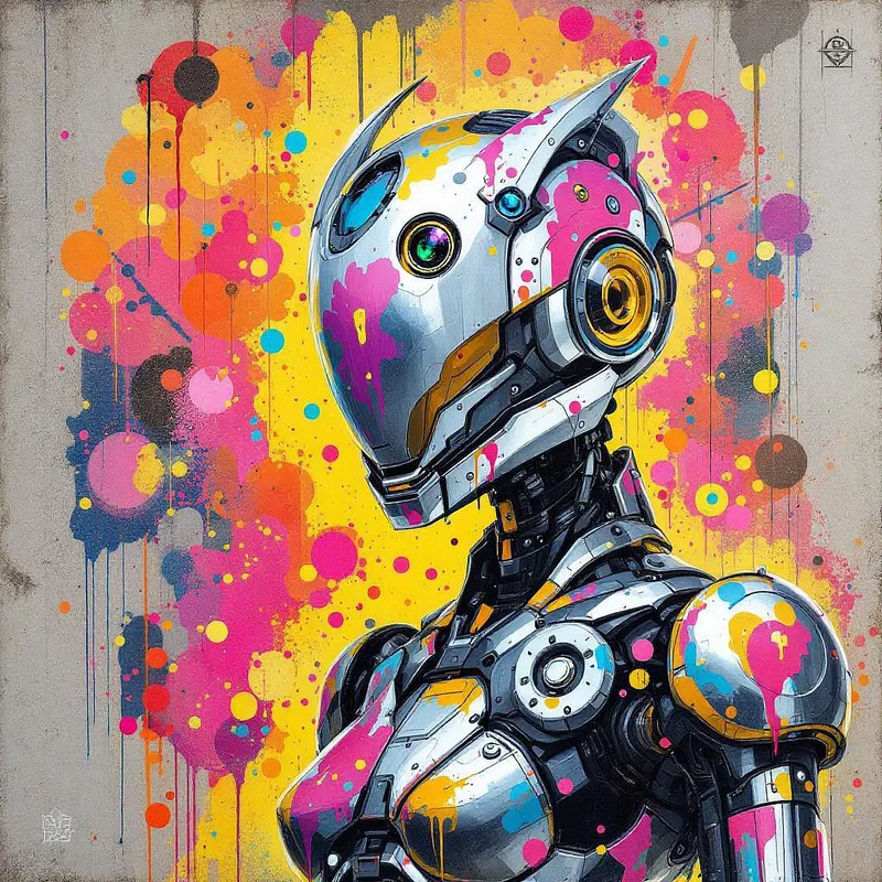 Graffiti art of a robotic figure