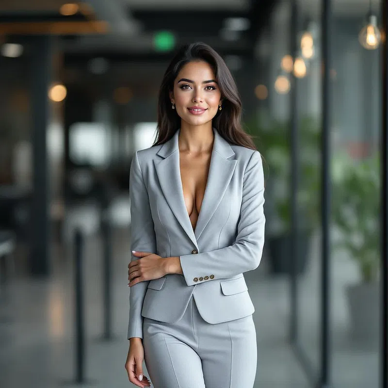 Chic Latina in a business suit in corporate setting