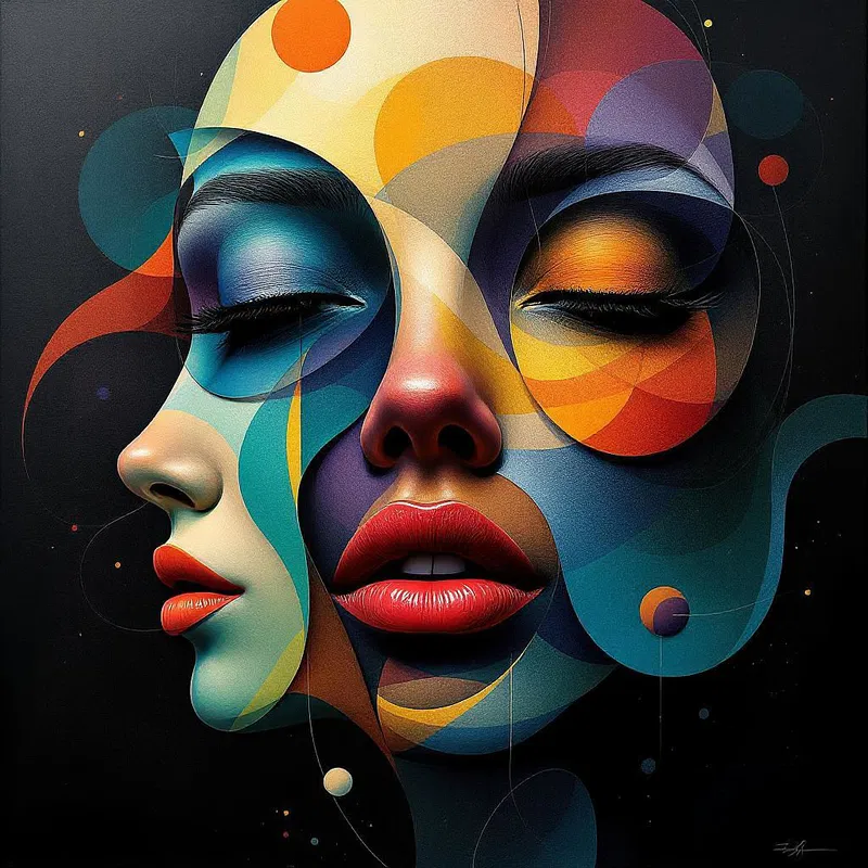 Abstract shapes morphing into faces