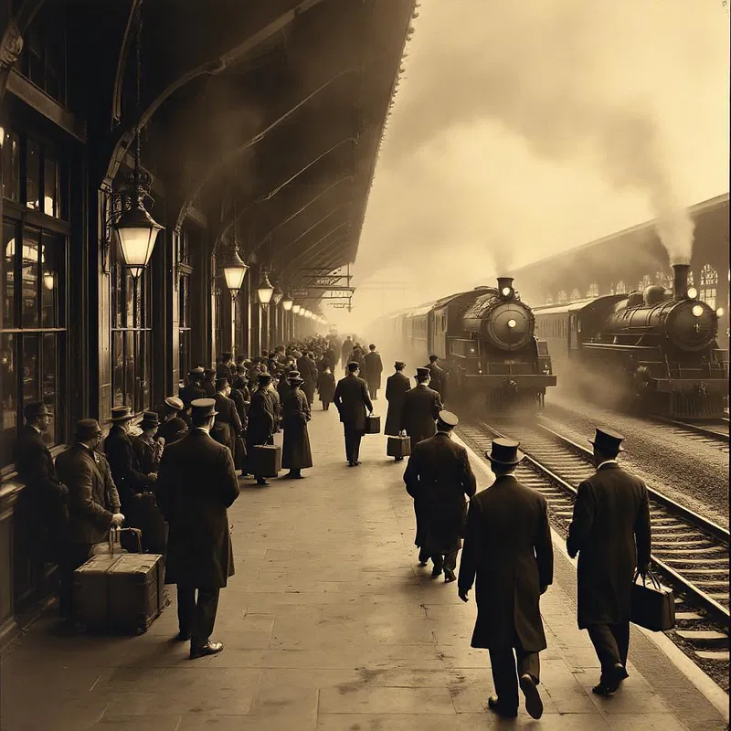 AI vintage-style railway station photograph