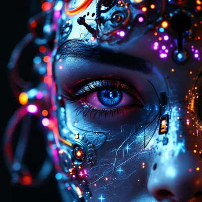 Futuristic cyberpunk headpiece with glowing elements.