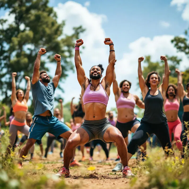 Group fitness training outdoors