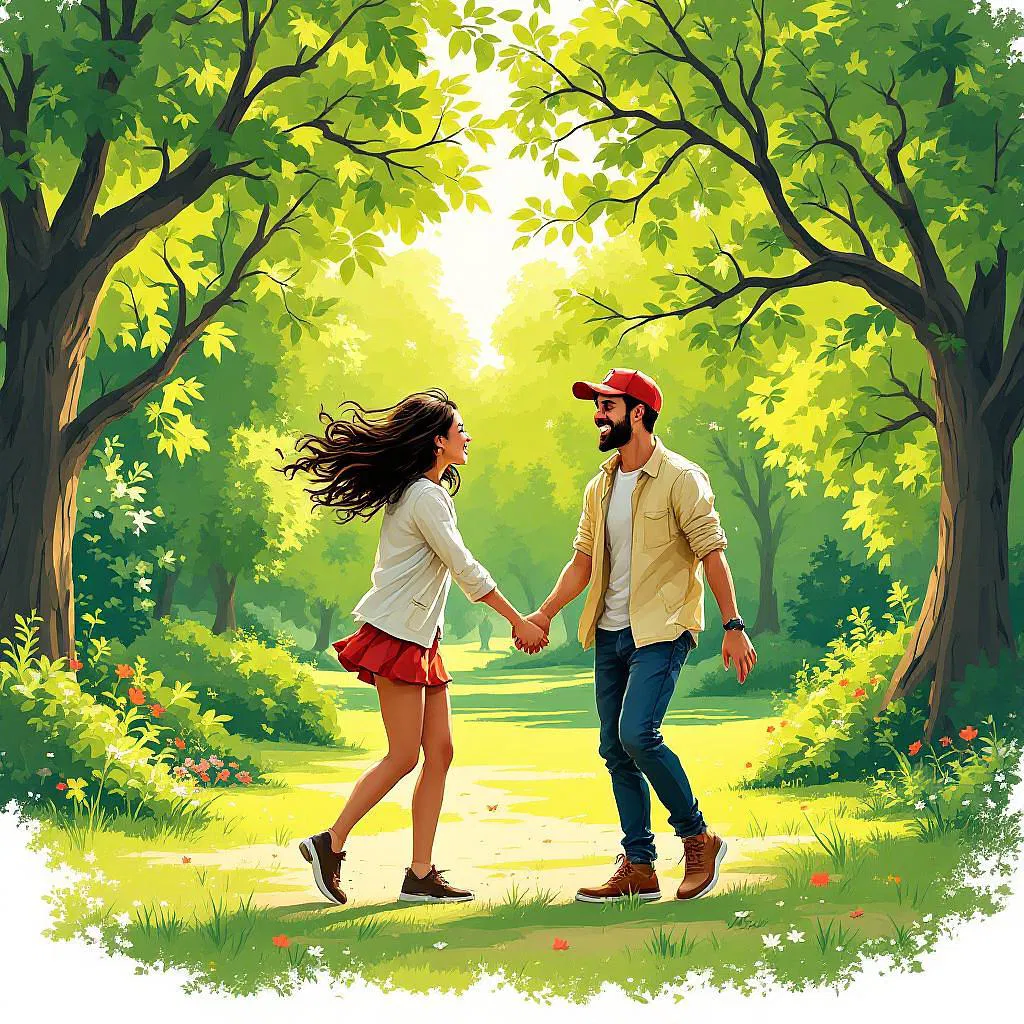 Playful AI-generated image of a couple in the park