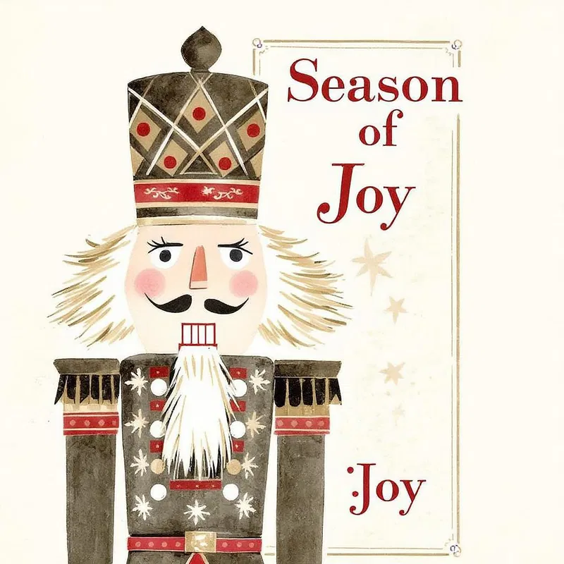 Vintage-inspired Christmas card with a nutcracker soldier.