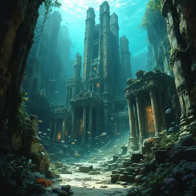 AI generated image of a submerged ancient city