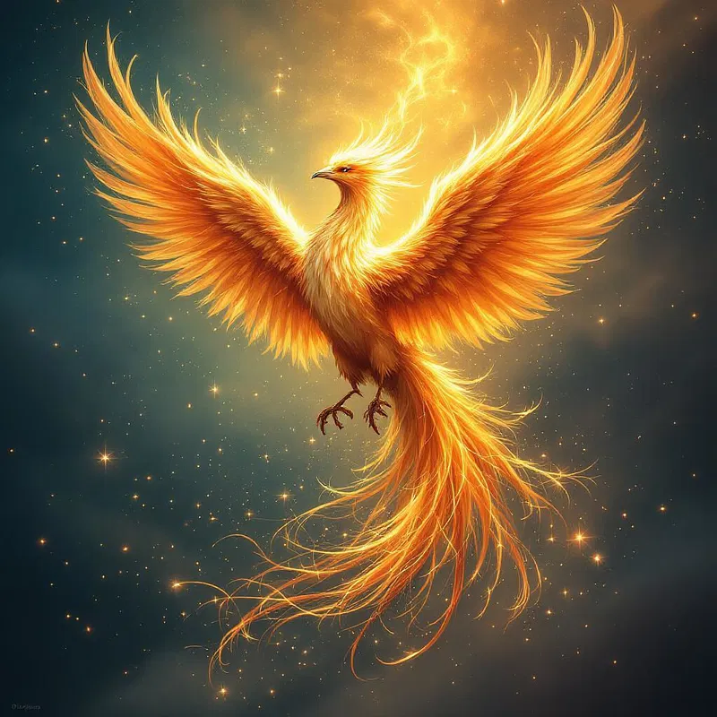 Fiery phoenix rising with a spiritual soul