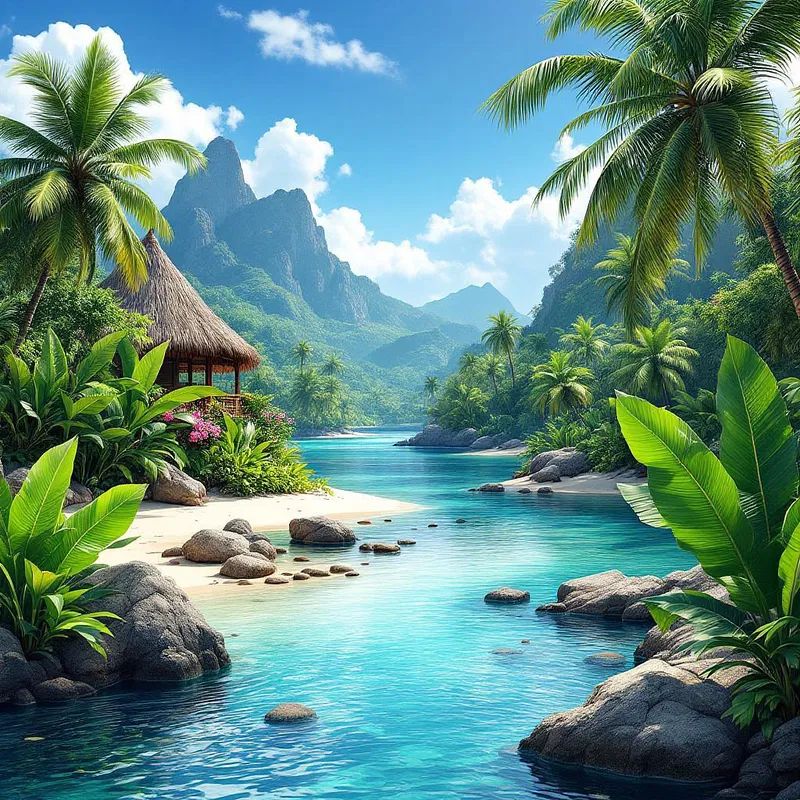 AI-generated image of a tropical island paradise