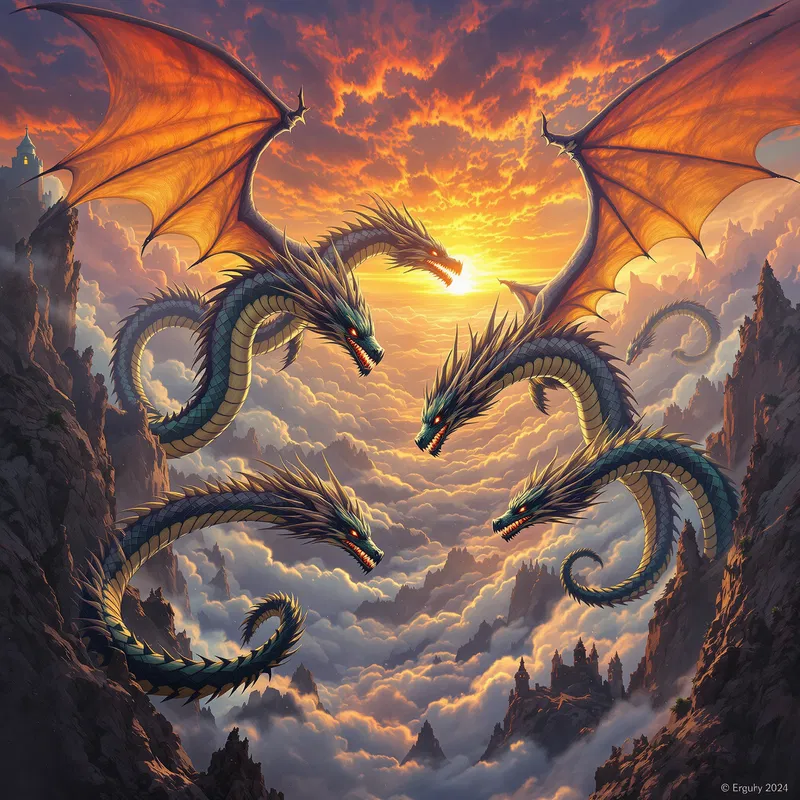Mythical Dragons at Dawn