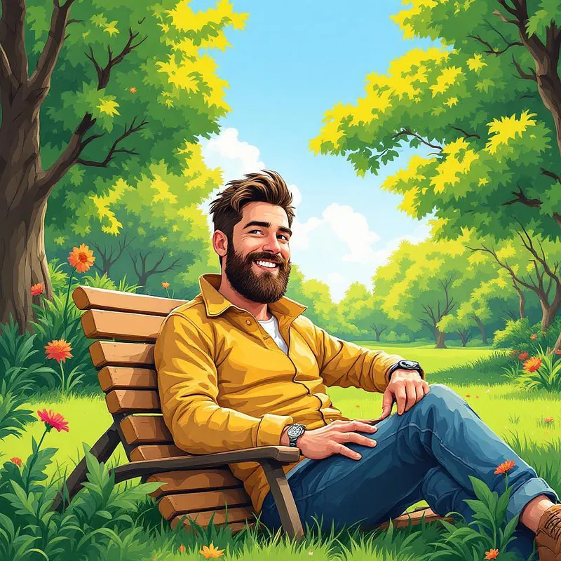 AI cartoonish portrait of a man in a park