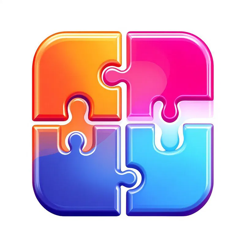 Abstract AI icon with colorful puzzle pieces