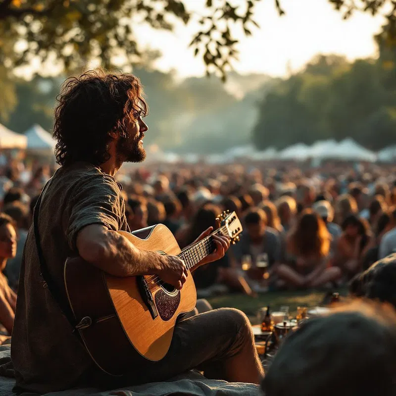 Festival crowd enjoying an acoustic performance