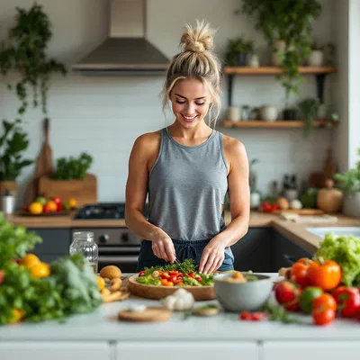 Fitness influencer preparing a healthy meal