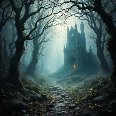 Mystical Gothic forest with hidden ruins