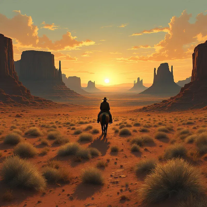 Western movie poster with desert landscape