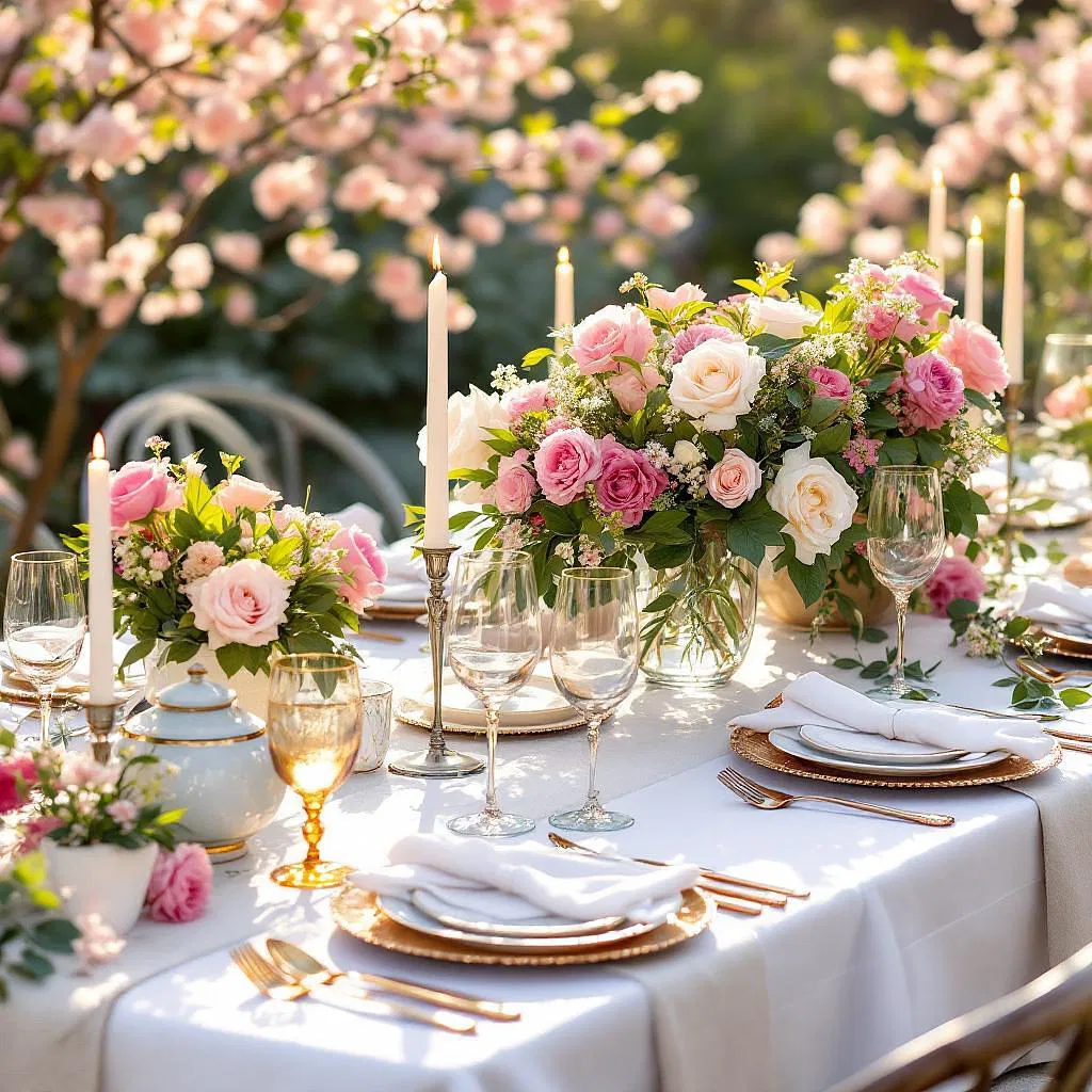 Luxurious garden birthday brunch setup