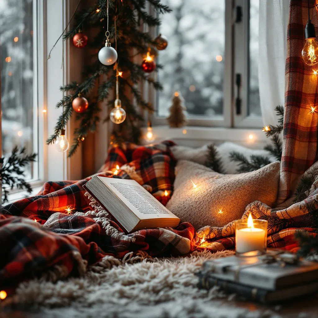 Cozy corner decorated for holidays