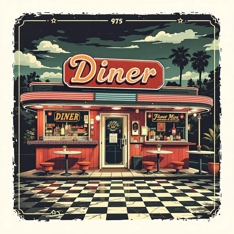 A nostalgic AI-generated poster for a retro diner.