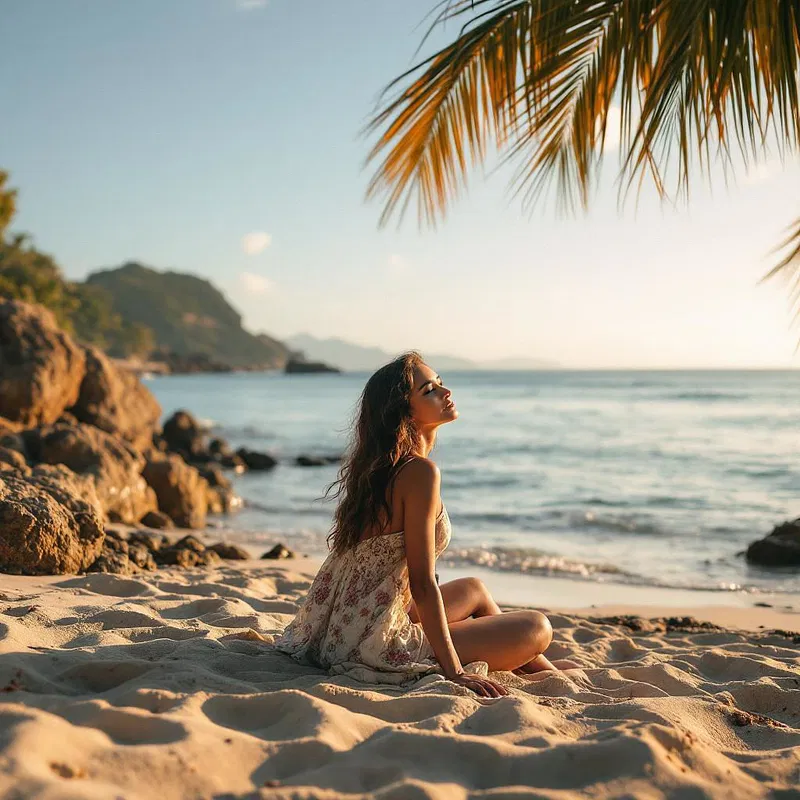 Relaxed South American woman on a beach