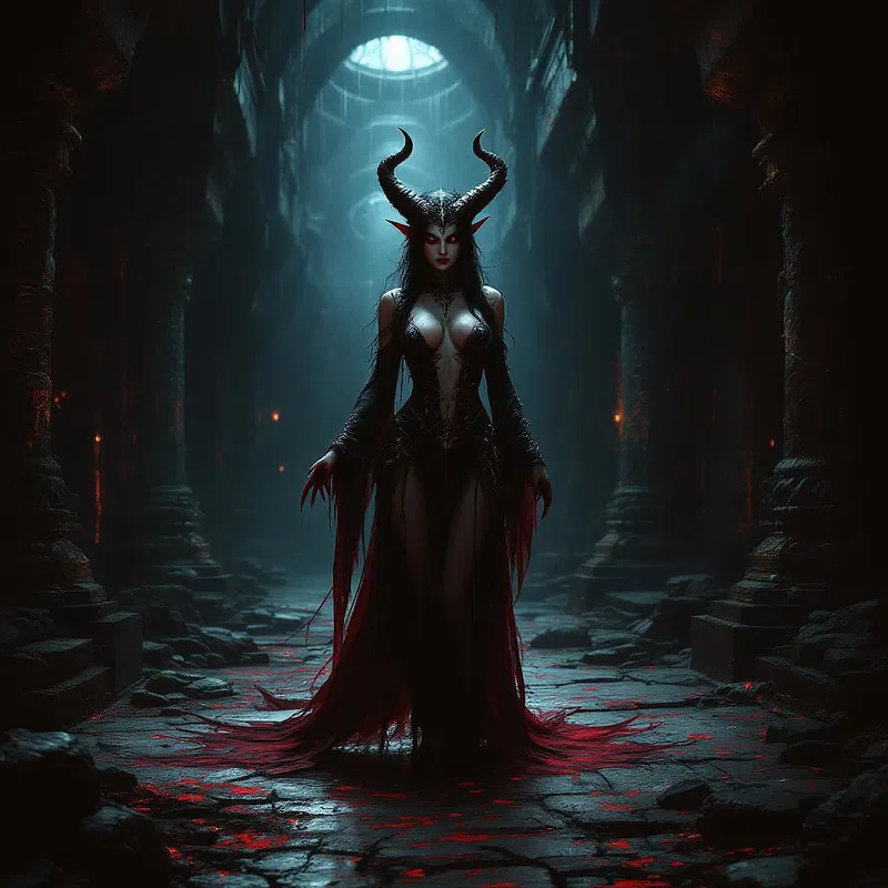 Sultry demoness in an ancient temple