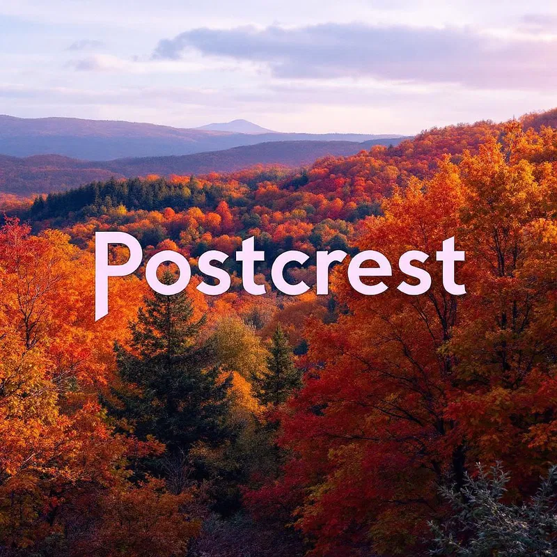 AI autumn forest with Postcrest text