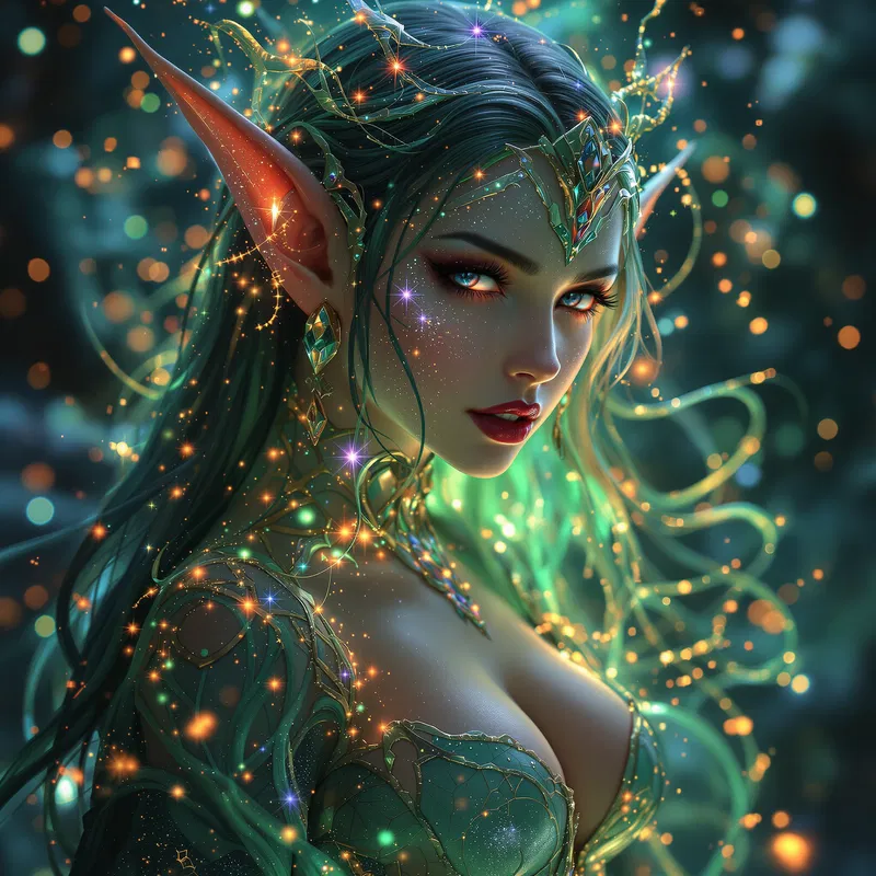 Surreal sexy elf costume artwork with dreamlike effects