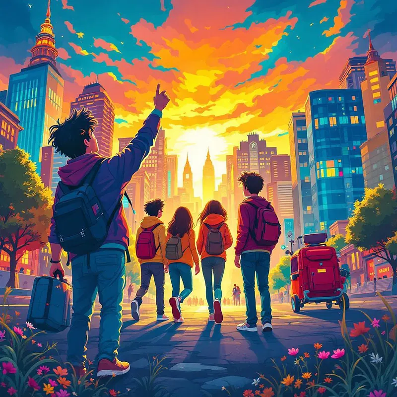 Young adult novel cover with a group of friends exploring